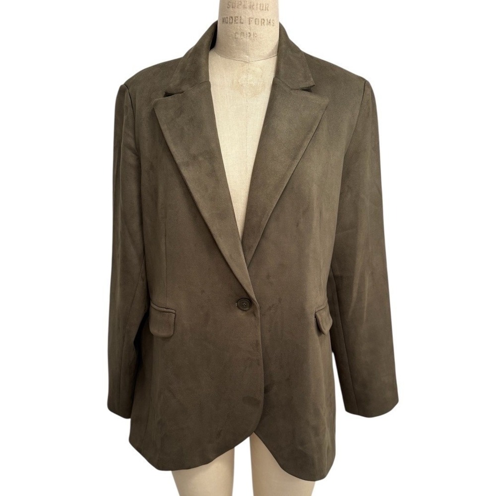 NEW Ruti Blazer Jacket Womens 14 The Micro Suede Classic Olive Green